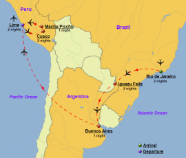 South America, Brazil, Argentina, Peru - Map